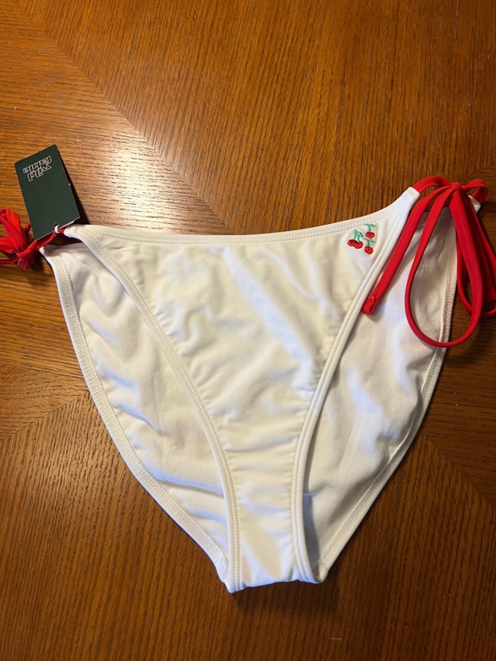 wild fable White Bikini Bottom with Red Tie Strings